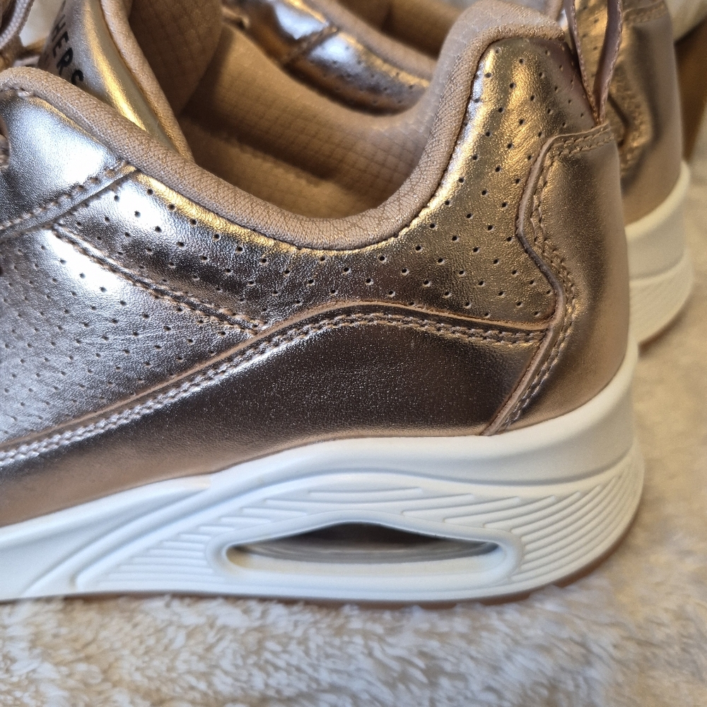 NEW Skechers Uno Metallixs Rose Gold Sneakers Lace Up Memory Foam Women's Sz 10 - Picture 8 of 14